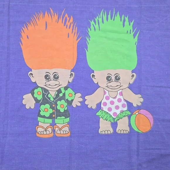 Treasure Troll Doll Pillowcase Bedding 90s 1990 Vintage Retro Summer Cartoon - Picture 2 of 7